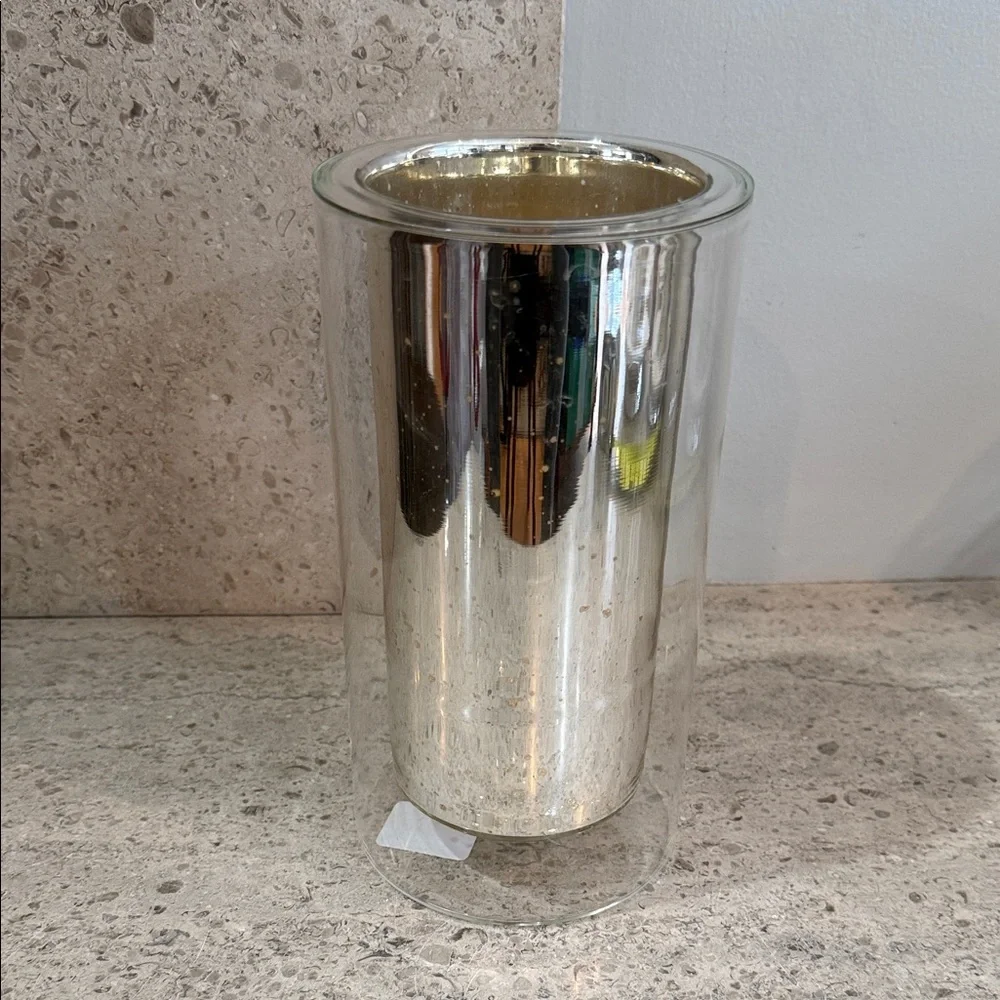 West Elm Silver Metallic Vase/Candle Holder